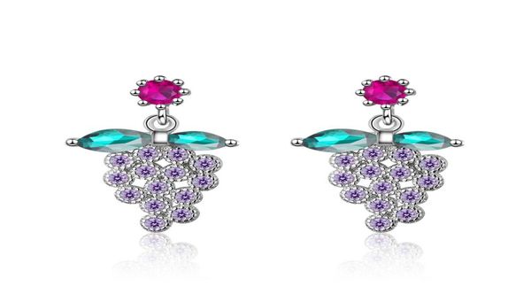 

girl cute purple grape zircon diamond earrings stud students sweet white gold plated earrings birthday party jewelry valentine036974180, Golden;silver