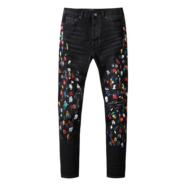 

retro black pants stretch hole ripped slim fit fashion casual denim trousers 28-40, Blue