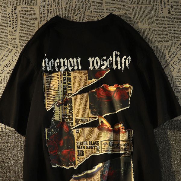 

mens tshirts american retro fashion rose spaper sleeved t shirt men and women loose design european and american style half sleeve 230412, White;black