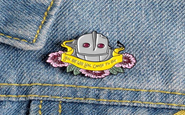 

flower with the iron giant enamel pins robot banner denim badge shirt bag jackets lapel pin brooches for women jewelry gift for fr6631249, Blue