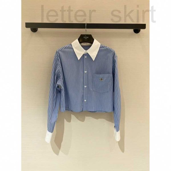 

women's blouses & shirts designer ce23ss vertical stripe metal micro seal long sleeve fresh color matching classic casual short design, White