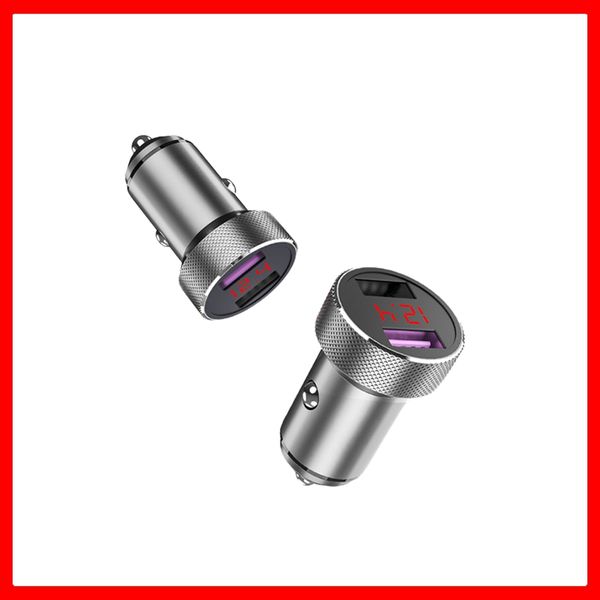

metal car charger qc3.0 dual port usb phone charger fast charging for iphone xiaomi samsung huawei voltage digital display car-charge car-ch