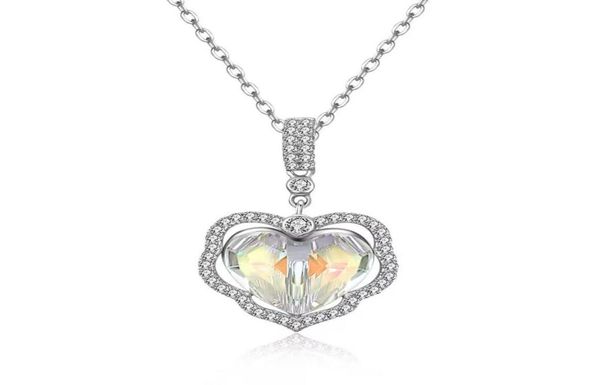 

crystals sterling silver pendant necklaces pave double layer with gift box5910140