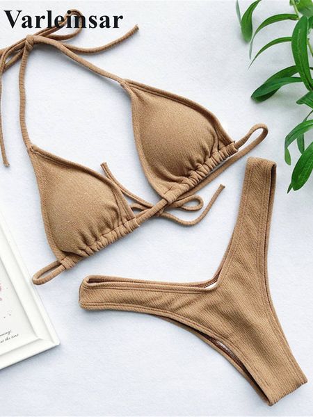 

swim wear ribbed brazilian bikini swimsuit female swimwear women twopieces bikini set with halter bather bathing suit v1192 230411
