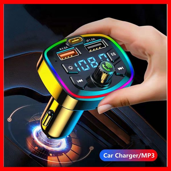 

4.8a car charger fast charging u disk mp3 player bluetooth 5.0 fm transmitter hands-audio receiver dual usb pd charger car-charge car-charge