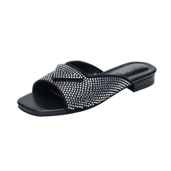 

sandals new summer rhinestone low heels women's sandals with a thick heel, Black