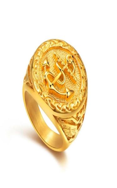 

titanium steel gold color anchor biker ring punk rock men039s jewelry christmas gift 812 drop anel bague band rings7106910, Silver