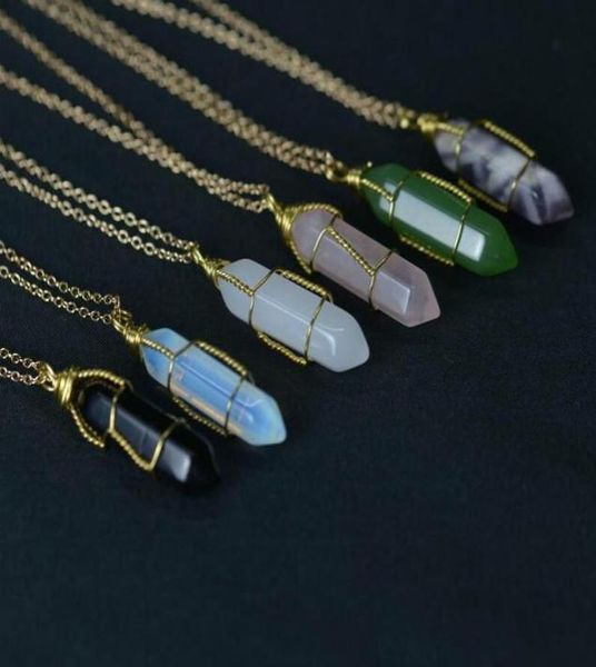 

hexagon shape chakra natural stone healing point pendants necklaces with gold chain for women jewelry gift gc3011303306, Silver