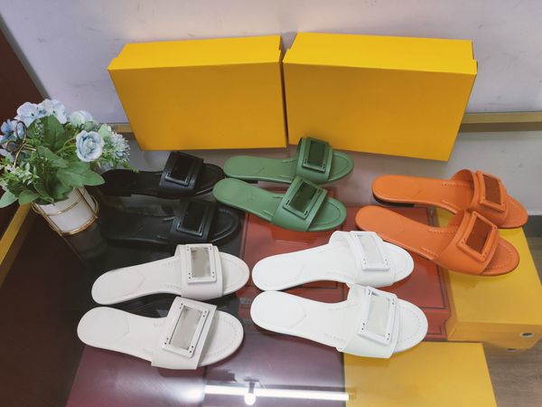 

2023 luxury brands fashion sandal baguettes slipper for women shoes flat f-baguette metallic leather baguette slide sandals in silver brown, Black