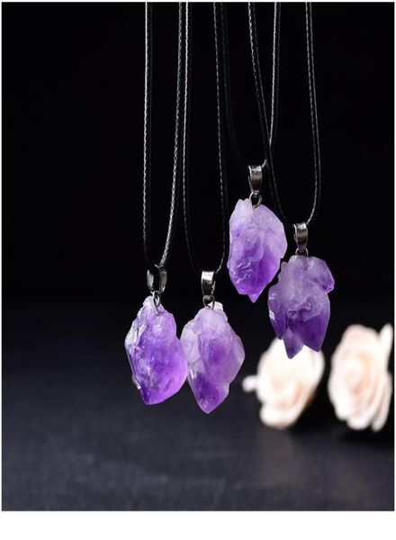 

whole natural amethyst pendant raw crystals reiki healing stone rock mineral charm for men women jewelry9011548, Black