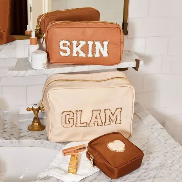 

cosmetic bags cases customize diy letters patch heart pearl nylon durable waterproof pouch makeup case travel bag 230412