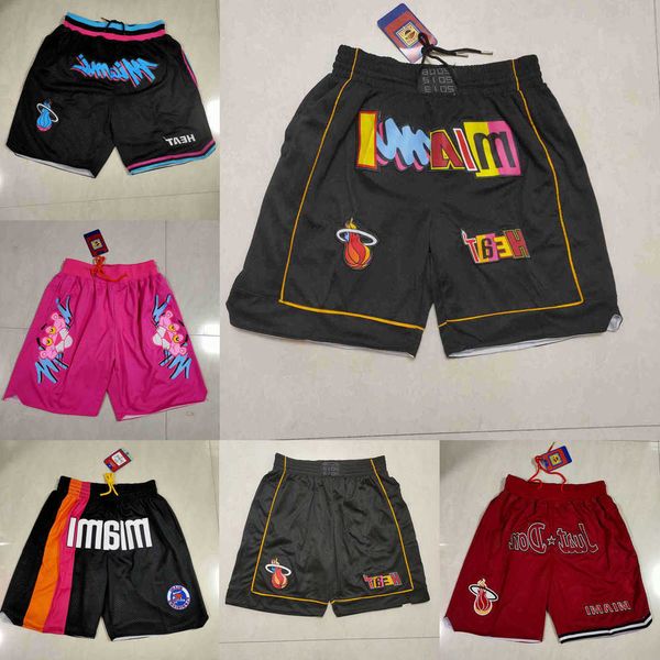 

miami''heat''men throwback basketball shorts pocket, Black