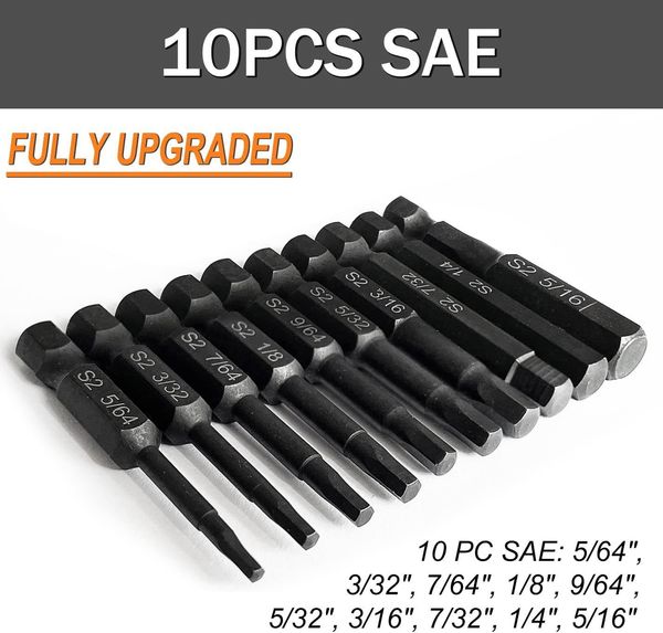 2026 Screwdrivers Binoax 10 Pcs Sae/Metric Hex Head Allen Wrench Drill Bit Set 1/4 Diameter Quick Release Shank Magnetic Screwdriver Free Shipping
