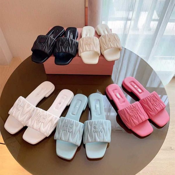 

designer slides mius slippers high version leather flat bottomed slippers for women wearing summer tourism beach flip flops fashionable open, Black