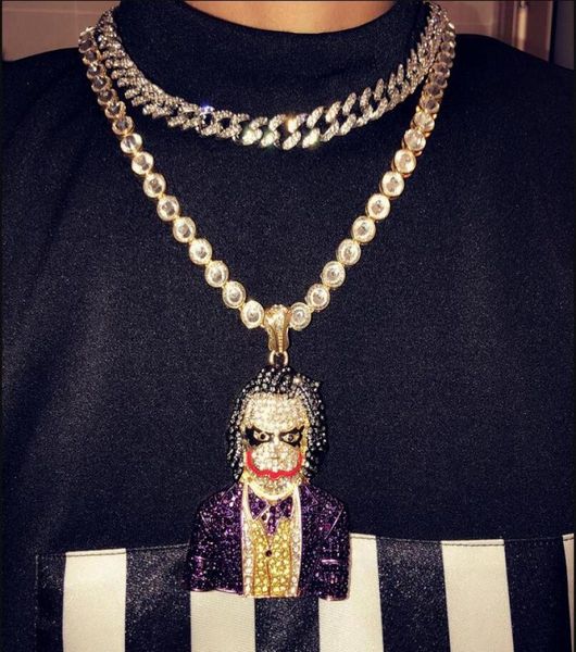 

fashion iced out large cartoon clown cosplay pendant necklace mens hip hop necklace jewelry 76cm gold cuban chain for men women4027170, Silver