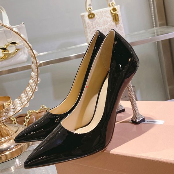 

2023 fashion women luxury dress shoes designer high heels patent leather gold tone triple black nuede red womens lady sandals party wedding