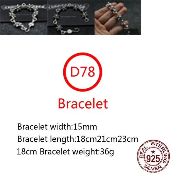 

d78 s925 sterling silver bracelet fashion letter personalized vintage cross flower six point star punk hip hop style lover gift, Golden;silver