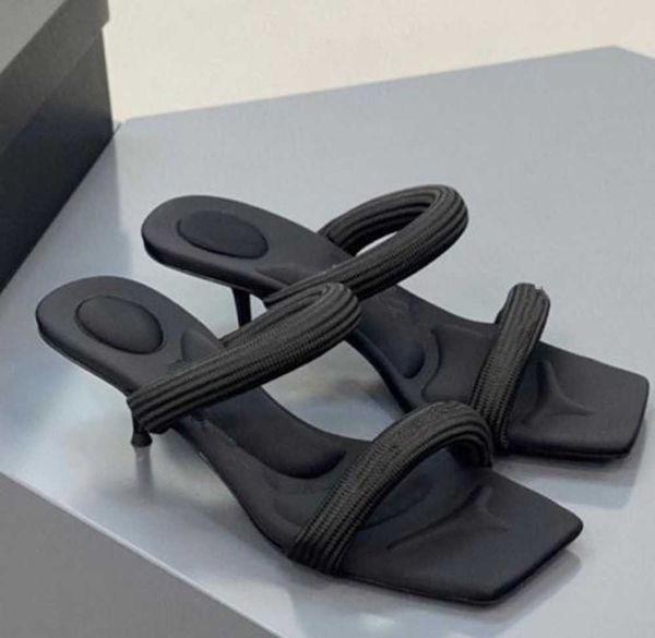 

2022 luxury a wang webbing black high heel slippers and sandals women new soft bottom stiletto high-heeled cat heels ladies66