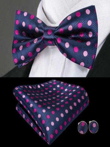 

dark blue and pink dots jacquard woven silk bow tie handkerchief and cuffs standard whole men accessorieslh05356810, Black;gray