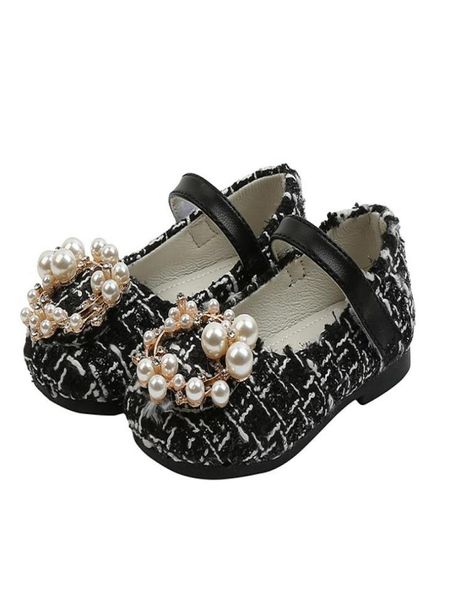 

whole kids girls shoes pearls princess shoe costume tweed baby children mary janes shoes plaid bead toddlers nonslip spring a4598681, Black;grey