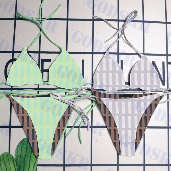 

bright green bikini full letter printed swimsuit for women light gray swimwear beach vacation bikinis two colors, White;black
