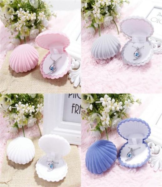 

5 color velvet shell shape jewelry boxes for pendant necklaces women luxury wedding engagement gift case packaging display 92 m23540252, Black;white
