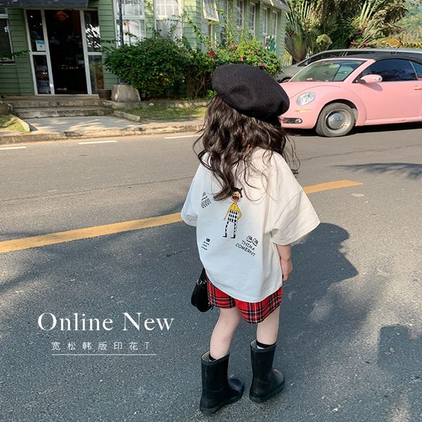 

tshirts spring 2023 children's clothing girls cartoon shortsleeved printed tshirt bat sleeve 230412, Blue