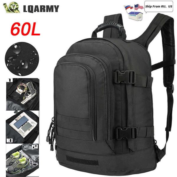 

60l men army military tactical backpack 3p softback outdoor hiking camping rucksack hunting camping travel bag 230412