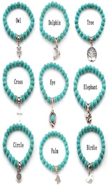 

fashion turquoise beads bracelets tree owl dolphin cross palm charm bracelets for man women jewelry accessories6279750, Golden;silver