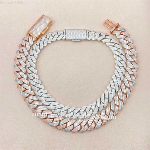 

20mm 22inch white gold and yellow gold two tone color big iced out moissanite miami hip hop jewelry cuban link chain, Silver