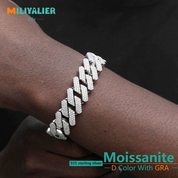 

chain miliyalier 12mm 925 sterling silver setting d color diamond miami bracelets for mens singer style rap jewelry 230411, Black