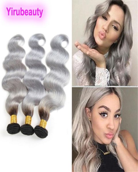

indian human hair 1bgrey two tones color body wave 3 bundles 1026inch 1b grey virgin hair body wave double wefts9492705, Black