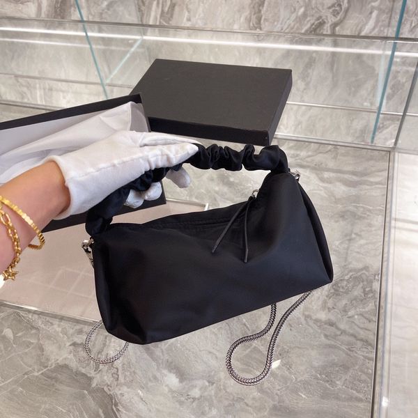

re-nylon chain bags pleated handle lady designer hobo crossbody bags nylon full letter logo inside woman canteen bag with silver chain