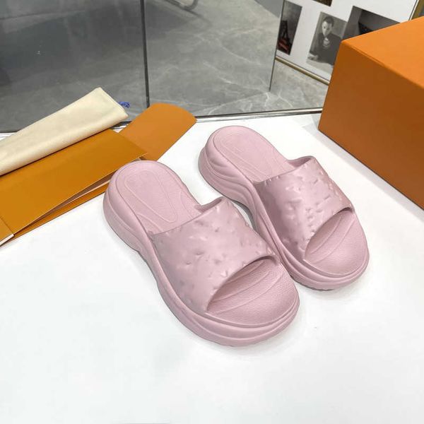 

luxury l designer women slippers sandals embossed monograms pool pillow thick bottom mule summer flat heels scuff slides flip flops beach sa, Black