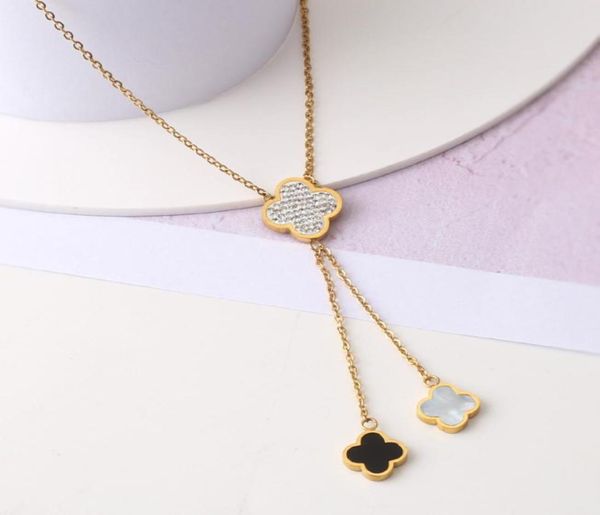 

ladies clover shell pendant necklace 18k gold stainless steel jewelry for women4776498, Silver