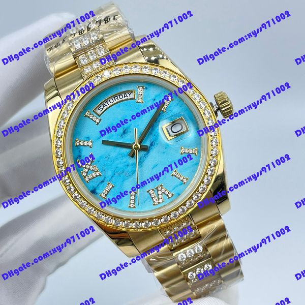 

men's watch 128238 gold stainless steel bracelet blue diamond dial 36mm 2813 automatic movement double date sapphire glass m128238-0072, Slivery;brown