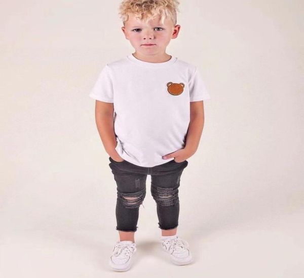 

fashion boys girls cartoon letter tshirt children short sleeve loose 2022 summer kids trendy bear printed teen a88153866066, Blue