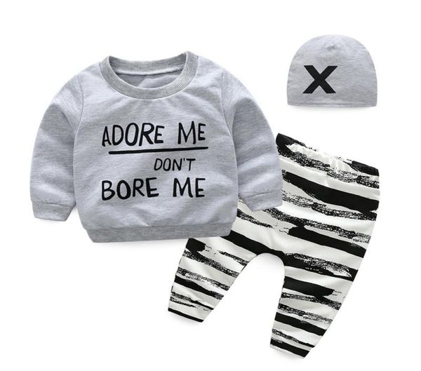 

baby boys clothing sets winter infant boys clothes suit long sleeve sweatshirtlong pantshat 3pcs newborn outfits set4532011, White