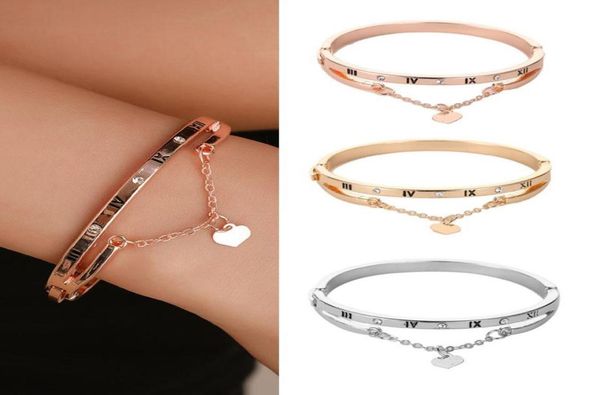 

bangle rose gold stainless steel bracelets bangles female heart forever love charm bracelet for woman couple gift bijoux femme jew3892708, Black