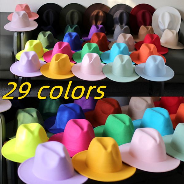 

caps hats wide brim bucket wholesale fedora 29 colors felt hat men s jazz monochrome orange women with gorras hombre trapstar 230412, Yellow