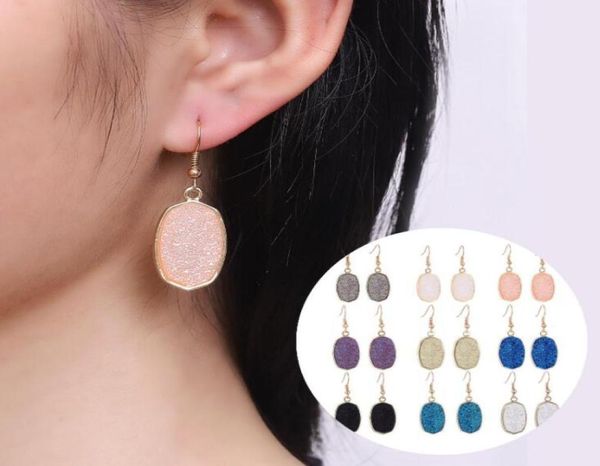 

12 colors resin druzy imitation crystal tooth earrings designer earrings oval hexagon fashion dangle earrings for women2490221, Golden;silver