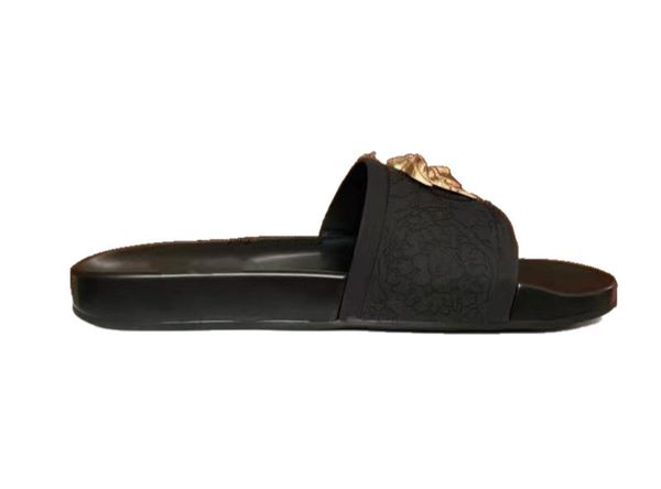 

designer slides with box slipers flat sandals men beach indoor flip flops leather slippers women fashion classic shoes ladies size 35-45 wit, Black