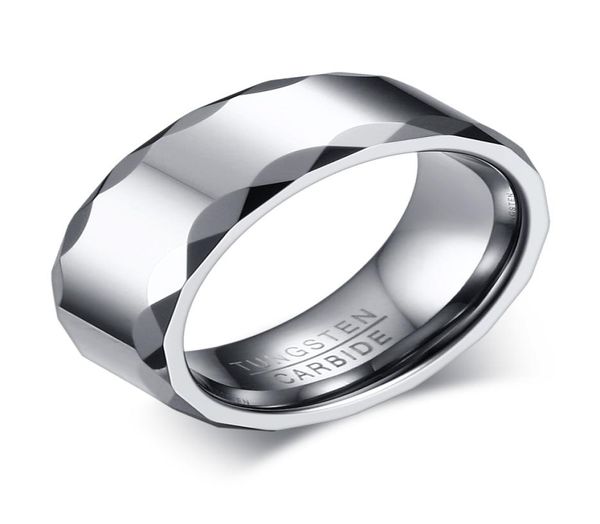 

engraving 8mm high polished tungsten carbide ring mens wedding band with faceted edge k37491539192, Silver