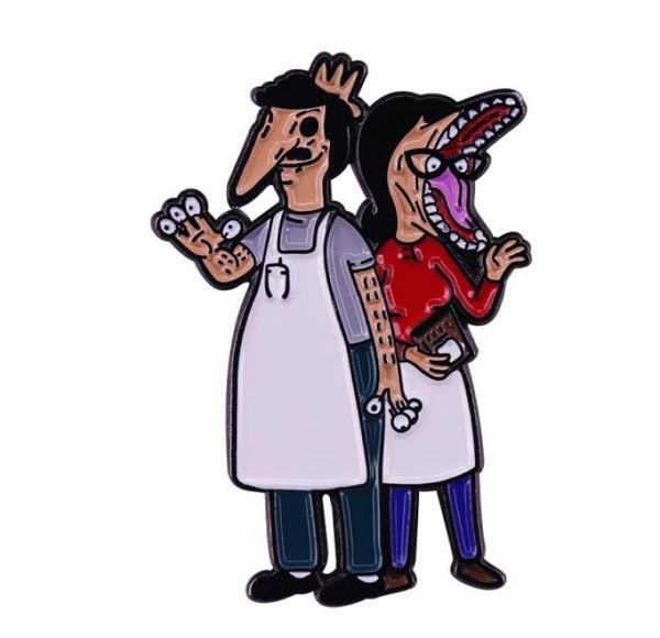 

adam barbara cross bob and linda belcher tim burton enamel pin halloween horror movie and anime mash up jewelry brooch6796563, Blue