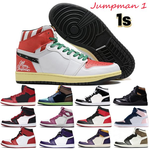 

jumpman 1 basketball shoes 1s triple black men women lost and found gorge green patent bred sports trainers sneakers size 36-47