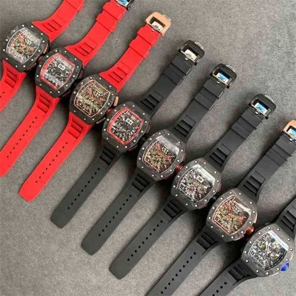 

luxury richa designer milles watch watch date luxury mens mechanics watches wristwatch multifunctional timing fiber watch mechanical waterpr, Slivery;black