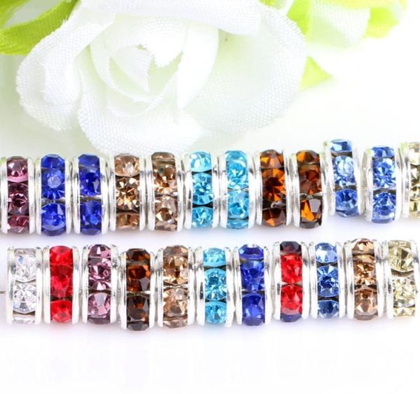 

loose bead for european bracelets findings mixed multicolor rhinestone silver plated big hole crystal zircon beads spacer 6mm 8mm 7651540
