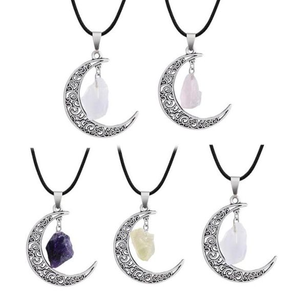 

natural crystal stone necklaces starry sky moon gemstone pendant necklace sweater decoration fashion jewelry with chain4529350, Silver