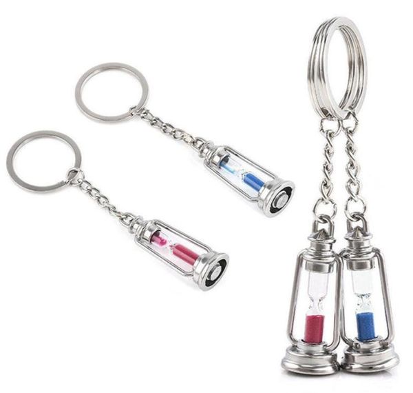 

2pcs romantic metal hourglass key chain key ring couples trinket keychain gift random6083781, Silver
