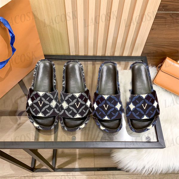 

thick slippers brand women elevated sandals waterproof summer beach shoes heavy craft embroidery letter with box 35-40, Black
